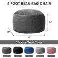 thumbnail image 4 of Melocadol 4ft Bean Bag Chair for Adults, Large Lazy Beanbag Sofa with Memory Foam Filled, Removable Washable Soft Cover, Sturdy Zipper, Comfy Chair for Bedroom, Den, Dorm, Dark Gray, 4 of 4