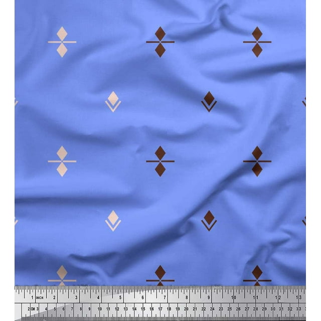 Soimoi Blue Modal Satin Fabric Butidar Jamdani Print Fabric by the Yard 42 Inch Wide