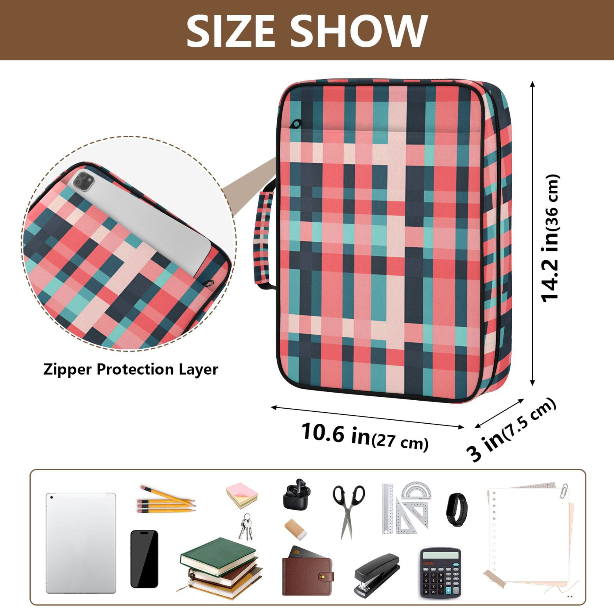 FORMRS Accordion File Folder A4 Size 7-Pocket Expanding Document Organizer Bag with 3 Ring Binder, Red Teal Stripes
