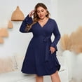 thumbnail image 3 of Womens Puls Size Dress with Flare Sleeve V Neck Wrap Fornt Belted Flowy Midi Dress, 3 of 4