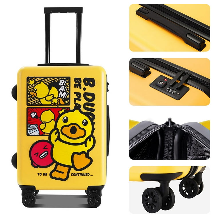 Cute Kids Suitcase Pull Along Travelling Luggage With 4 Wheels Carry On Luggage Lovely Hard Shell 20 Inch Yellow 1