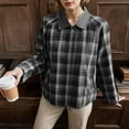 thumbnail image 3 of gbyLJF Wmens Plaid Printed Cardigan Long Sleeve Turndown Collar Jacket Casual Full Zip Jackets with Pockets Fall Winter Clothes, 3 of 6