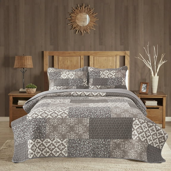 Full Size Patchwork Floral Quilt Set, Lightweight Bedspread Coverlet with Pillow Shams for All Season, 90"*59"