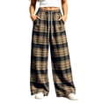 thumbnail image 2 of Idoravan Womens Plaid Pants Wide Leg Women's Elastic Waist Straight Casual Wide Leg Pants Daily Wear Outfit Pants Womens Loose Pants Casual, 2 of 7