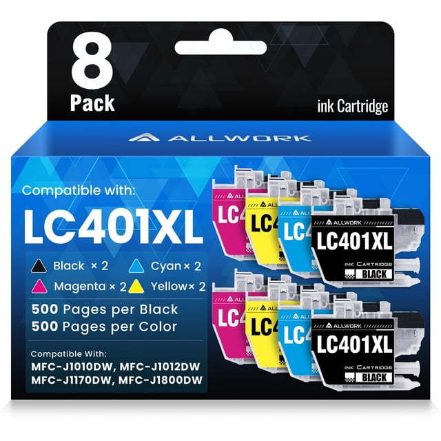 Cartuchos de Tinta ALLWORK LC401XL para Impresoras Brother MFC - Paquete de 8