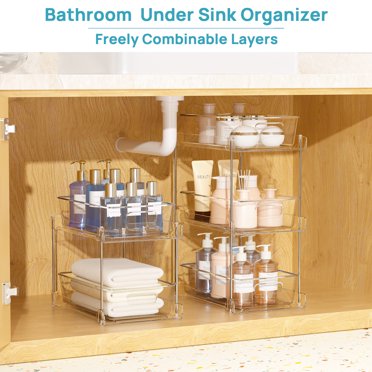 Vtopmart 2-Tier Under Sink Organizer - 2 Pack Clear Pull-Out Storage For Bathroom & Kitchen