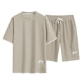 thumbnail image 2 of Waffle Short Sets for Men Short Sleeve Crewneck T Shirt and Shorts 2 Piece Matching Set Mens Summer Outfits, 2 of 9