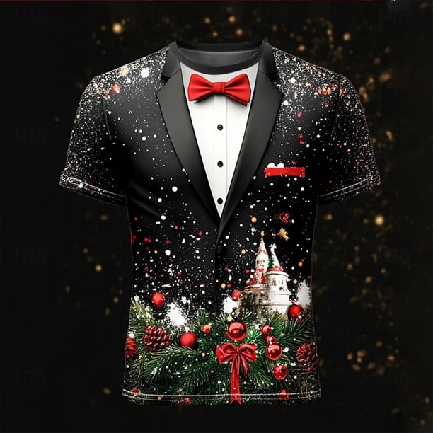 Tops para hombre, blusas y camisas de manga corta con cuello redondo para hombre, moda para hombre, casual, cuello redondo, estampado, jersey deportivo, mangas cortas, camiseta, blusa navideña, blusa