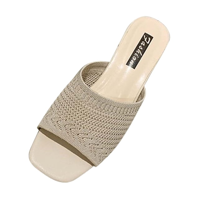 Amzcrzy Zapatos de mujer,Zapatos de mujer,Zapatillas de mujer, Sandalias de tacón grueso acanaladas para mujer, elegantes sandalias tipo mule de tela blanca. Sandalias Mujer Zapatillas De Casa