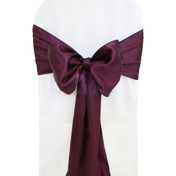 Wedding Linens Inc. (10pcs) 8" x 108" Satin Chair Sashes Chair Sash Bow ties for Wedding Party Catering Banquet Decoration Events - Plum