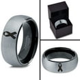 thumbnail image 4 of Tungsten Awareness Ribbon Symbol Band Ring 8mm Men Women Comfort Fit Black Dome Brushed Gray Polished, 4 of 4
