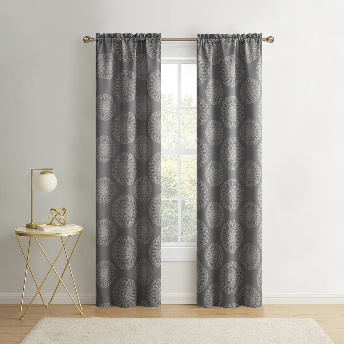 (2 pack) Mainstays Blackout Curtain Panel Pair, Set of 2, Medallion Gray, 30"W x 84"L