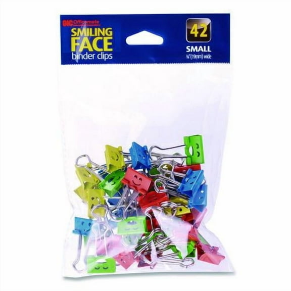 Smiling Face Binder Clips, Small, Assorted Colors, 42/Pack | Bundle of 2