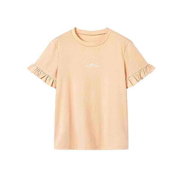 Camiseta para mujer verano ropa suave cómoda cuello redondo camisa para mochilero L