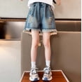 thumbnail image 2 of Landzoo Kids Girls Shorts Solid Color Elastic Waist With Tassels Summer Comfortable Girls Denim Shorts Size 13-14 Years Blue, 2 of 9