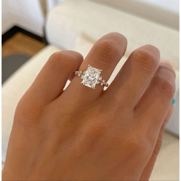 vylahjewellery 14K Vermeil Yellow Gold Engagement Ring Classic Moissanite Statement Ring for Women Radiant Cut Wedding Ring