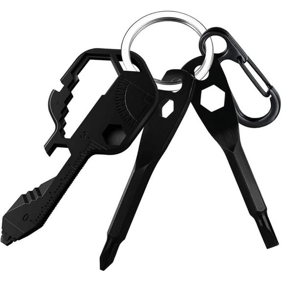 28- in-1 Key Shaped Pocket Tool,Multitool Key with Key Chain,Outdoor Keychain Tool for Drill Drive, Screwdriver, File, Wrench, Ruler, Bottle Opener, Stripping,Tools for Men,Gift (Black)