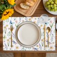 thumbnail image 4 of Spring Floral Placemats Set of 6, Elegant Pastoral Flowers Dragonfly Watercolor Placemats for Dining Table, Place Mats for Kitchen Tabletop, Waterproof Wipeable Dining Table Mats Set, 4 of 9