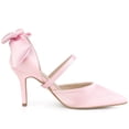 thumbnail image 5 of DARING DIVA Women's Pointed Toe Bow Satin Stiletto Heels Pumps Pink 8, 5 of 6