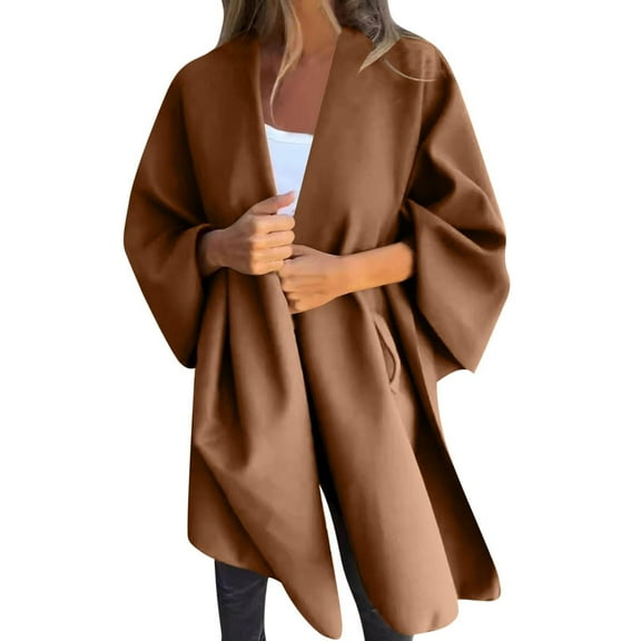 Ediodpoh Womens Open Front Cardigan Coat Oversized Bat Sleeve Overcoat Warm Blanket Shawl Wrap Fall Winter Cape Brown