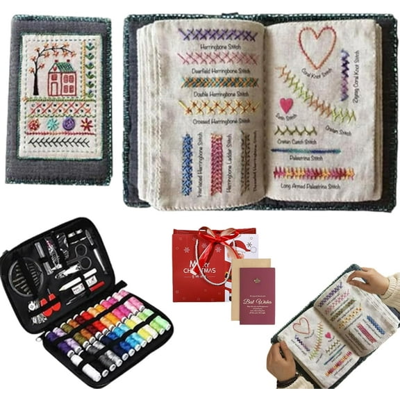 2026 New Embroidery Stitch Book Kit - Portable All Scenario All-in-One Embroidery Stitch Book Sewing Kit, Comes with Complete Toolkit and Instructional Tutorial for Beginners and Craft Lovers