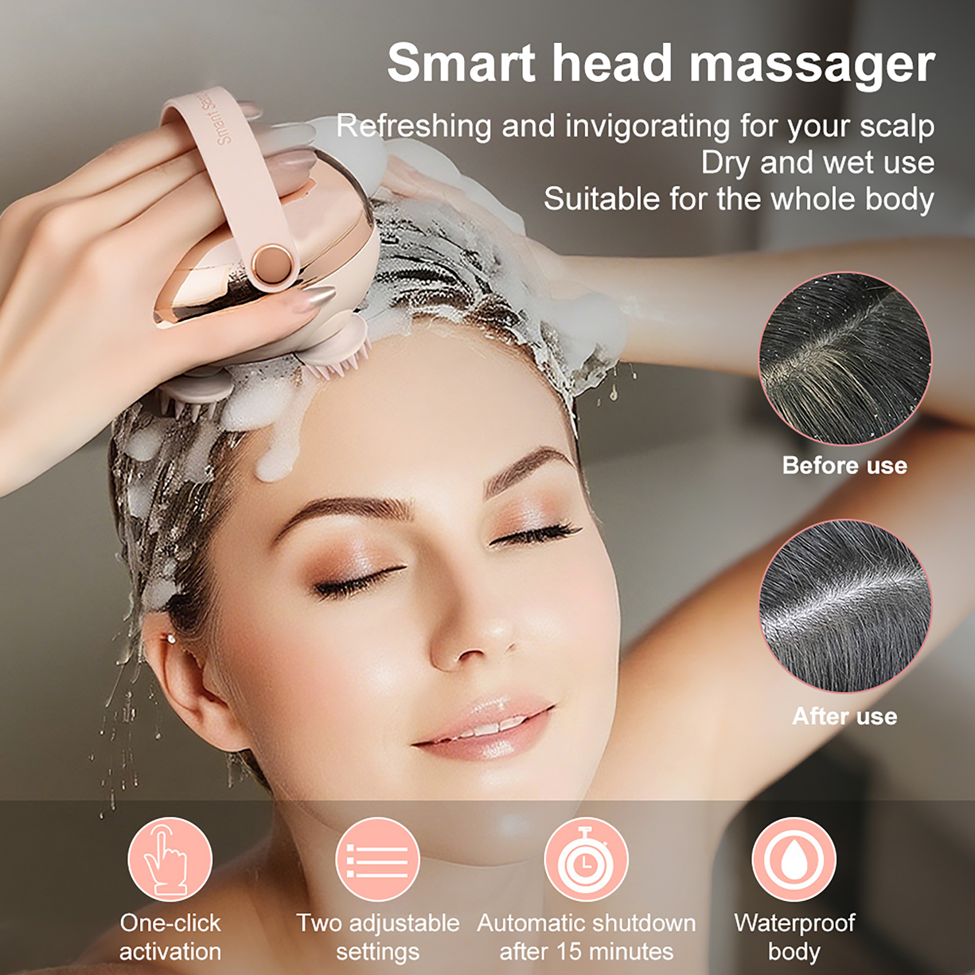 INSMART Electric Scalp Massager with Red Light, 3-Speed Waterproof Head Massager for Relaxation