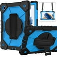 thumbnail image 2 of Case for Samsung Galaxy Tab A8 10.5" 2022 SM-X200/X205/X207, Rugged Shockproof Case with Crossbody Strap & Pencil Holder [360° Rotating Hand Strap] & Stand, Case for Tab A8 2022, Black+Blue, 2 of 7