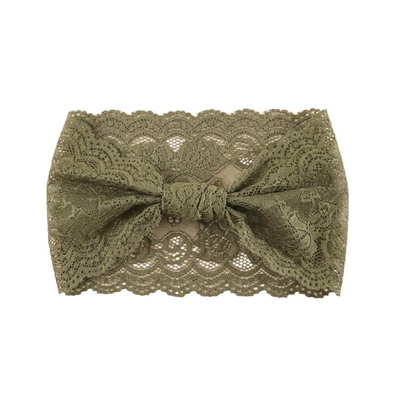 Womens Vintage Lace Headband - Wide Elastic Boho Turban with Bow Knot & Floral Hollow - Stretchy Non-Slip Scarf for Daily Wear Army Green