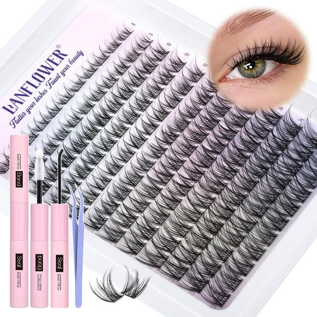 Kit de racimos de pestañas Lanflower Natural Wispy C curvado de 8 a 16 mm