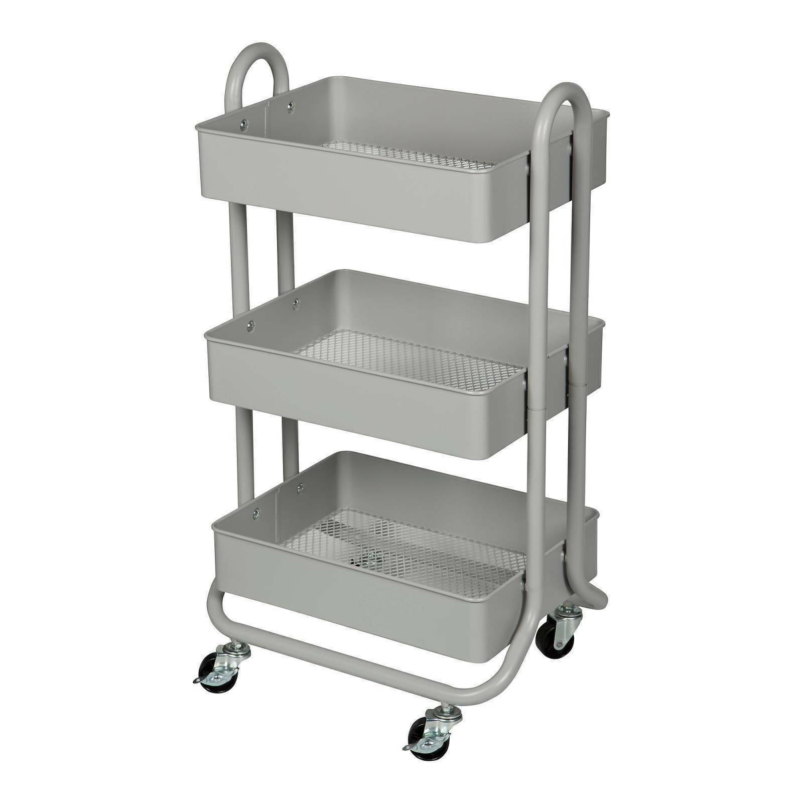 3Tiers Storage Salt Bath Storage Cart in Grey Mobile Storage for Home
