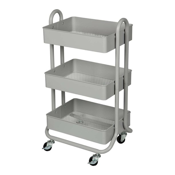 3Tiers Storage Salt Bath Storage Cart in Grey Mobile Storage for Home