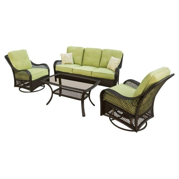 Hanover Orleans 4 Piece Outdoor, 4 Piece Wicker Patio Set With Swivel Chairs