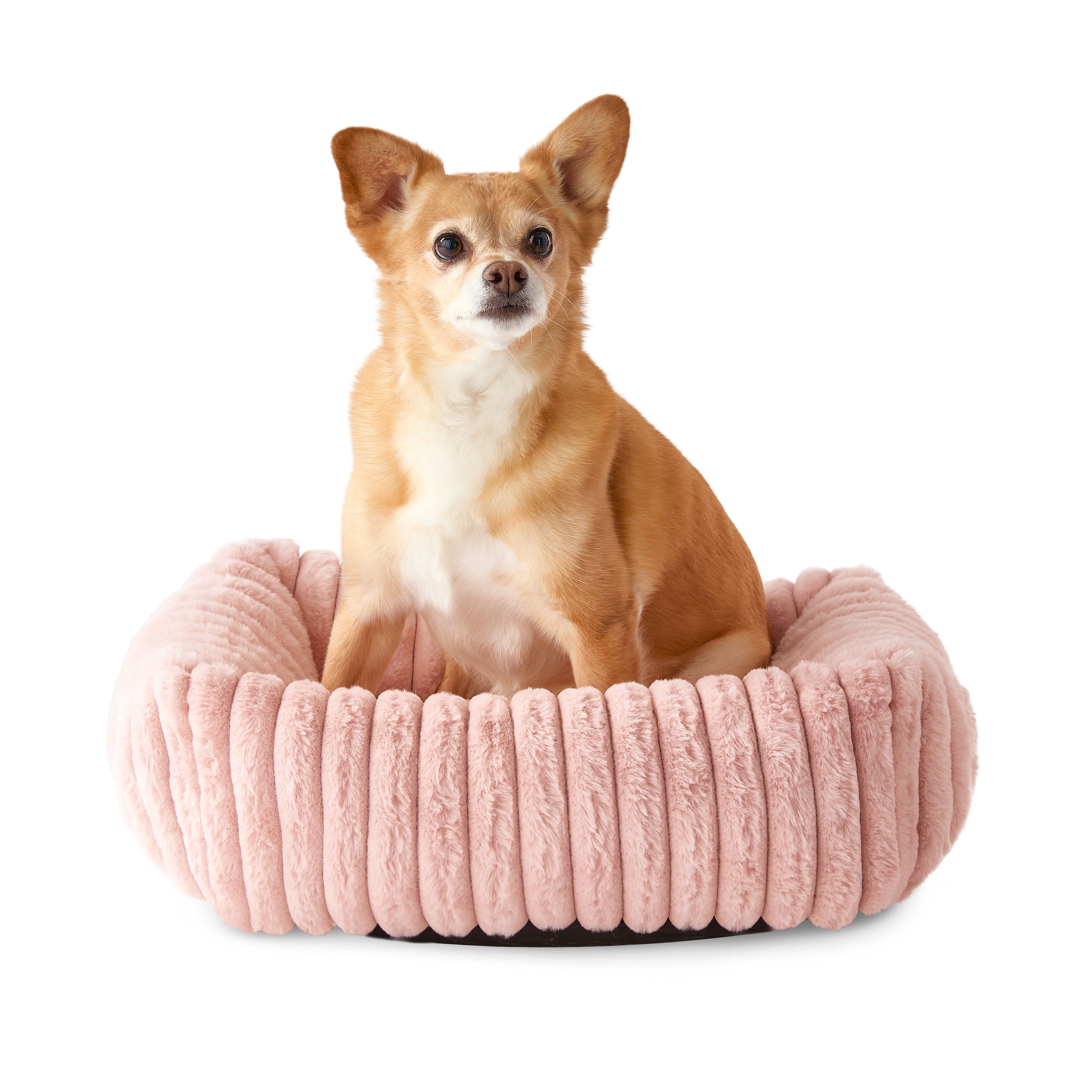 Vibrant Life Small Thick Corduroy Plush Bolster Dog Bed, Pink, 17" x 21"