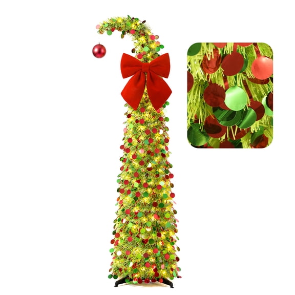 Ayieyill Christmas Tree 5FT Pencil Christmas Tree, Collapsible Pop Up Tinsel Tree for Christmas Decorations Indoor, Green