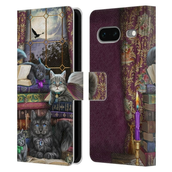 Head Case Designs Officially Licensed Brigid Ashwood Cats Storytime Cats And Books Leather Book Wallet Case Cover Compatible with Google Pixel 7