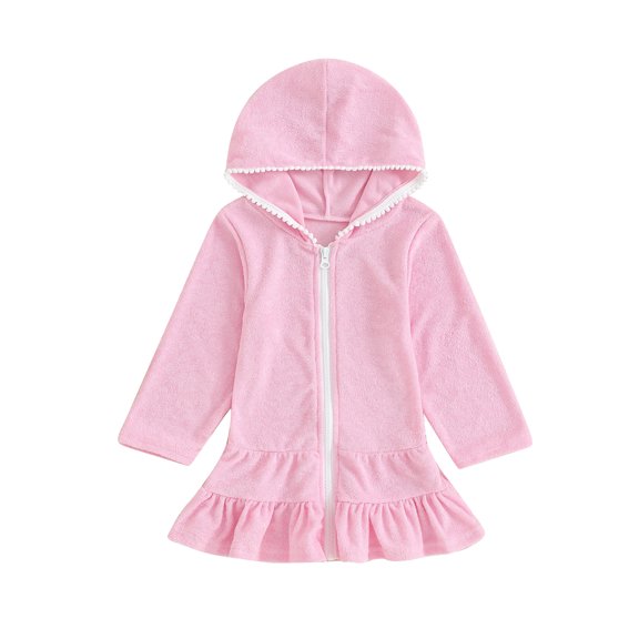 Girls Terry Hooded Full Zip Long Sleeve Coverups Beach Swim Cover Up with Pockets