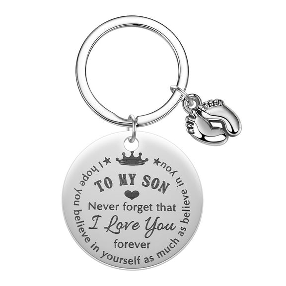 Stainless Steel To My Son Never Forget That I Love You Forever Keychain Dad Mom Key Chains Pendant Gifts Baby Foot Keyring