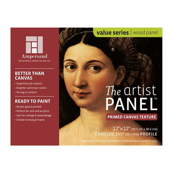 Ampersand Art Artist Panel, Canvas Texture, Cradled, 1-1/2" Profile, 12" x 12"