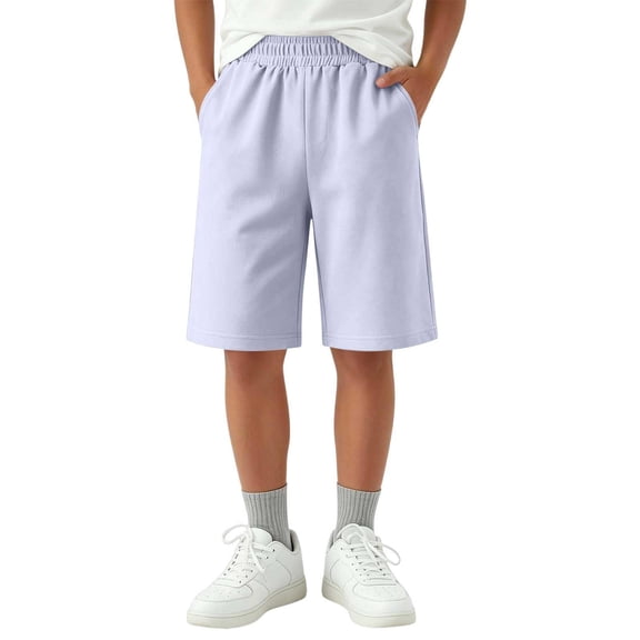 Tdoqot Boys Athletic Shorts Knee Length- Elastic Waist Casual Baggy Quick Dry Kids Cotton Sweat Shorts Gray Size 4-14