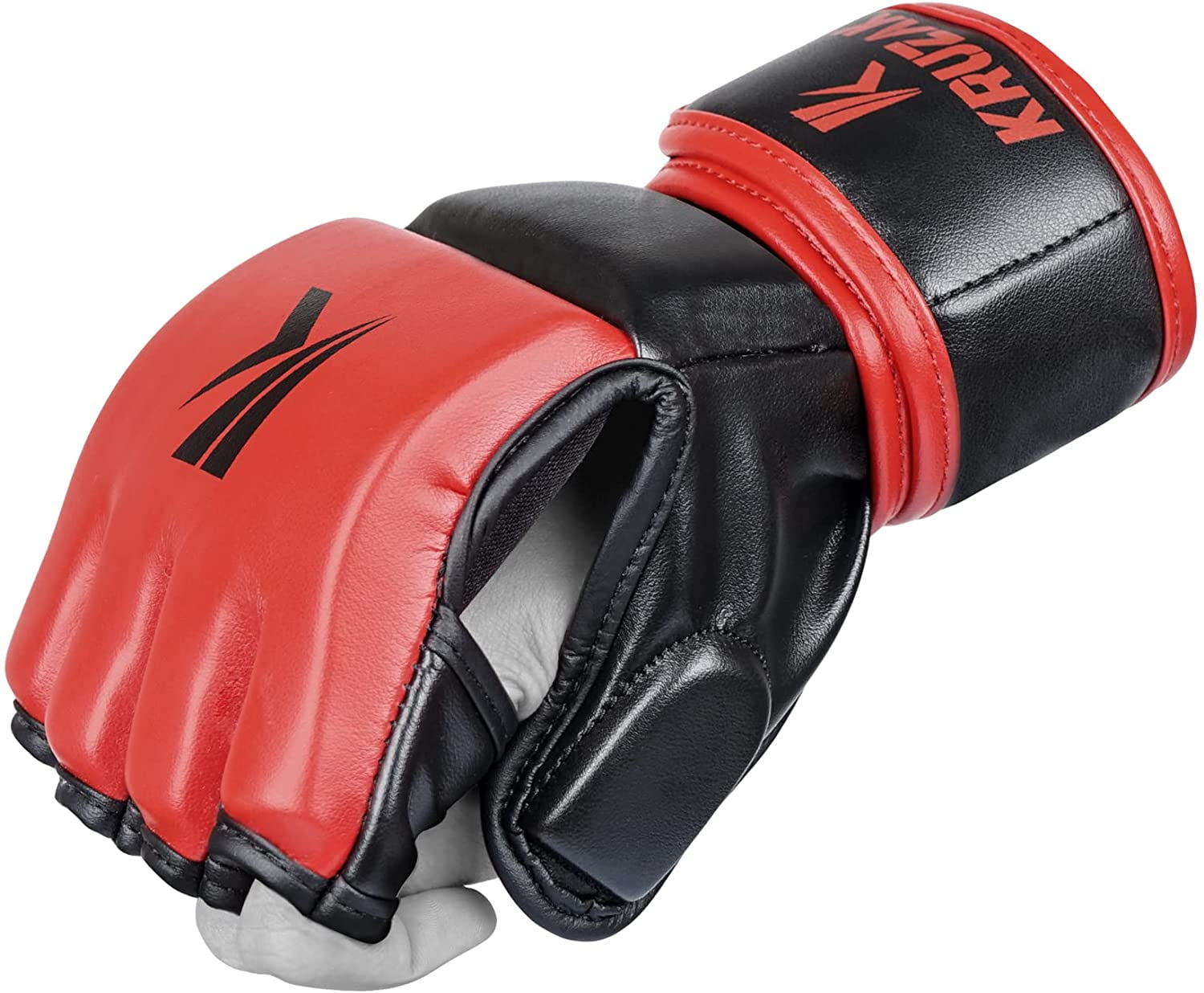 Kruzak MMA Gloves, Men and Women’s Half-Finger Boxing Mitts, Hand Wraps with Open Palms for Grappling, Kickboxing, Sanda, Sparring, Muay Thai (S/M, Red)