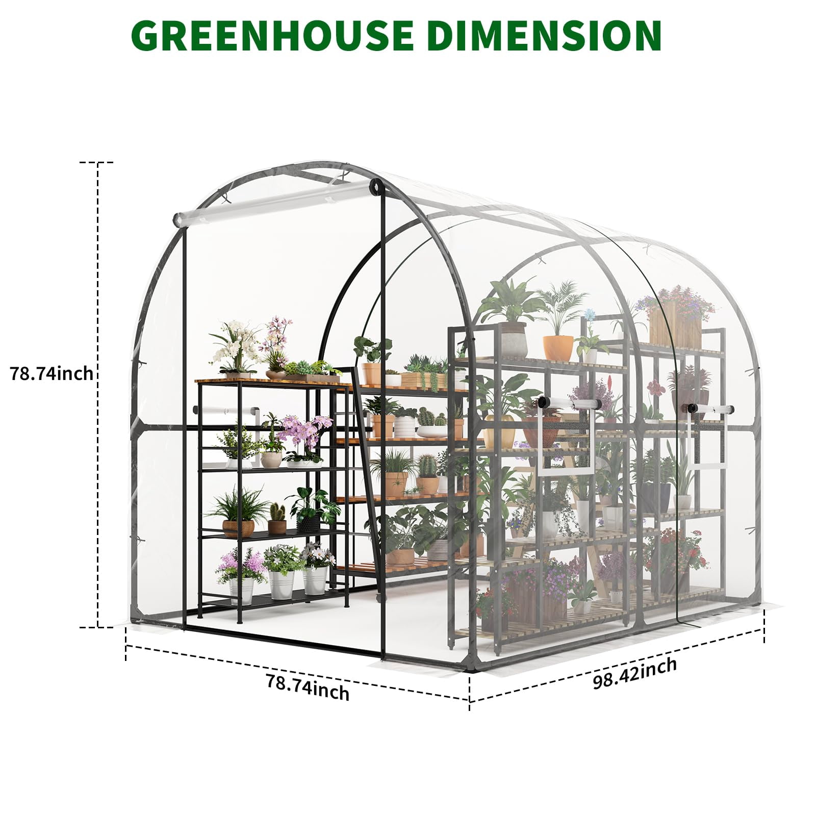 Walk-In Greenhouse 8.2 x 6.6 x 6.6 FT – Portable Outdoor Garden Greenhouse with Heavy-Duty Frame & Transparent Cover, Large Plant Growing House for Backyard, Patio & Vegetable Garden