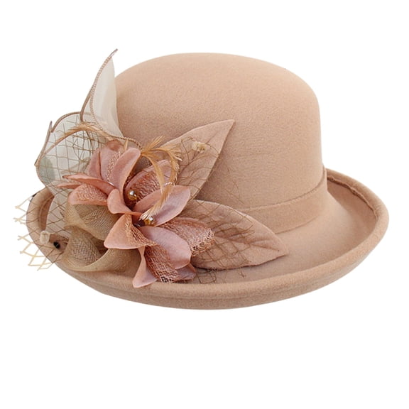 Yigetop Vintage Hats for Women Women's Autumn and Winter Flowers Round Top Casual Fisherman's Basin Cap Small Bowler Hat Cloche Hats for Women C A