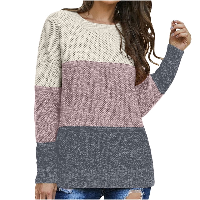 Mrat Chandails à Capuche pour Femmes, Mode Décontractée, Chandail à Manches Longues et Col Rond, Chandails d'Automne pour Femmes P-208 Rose-A S