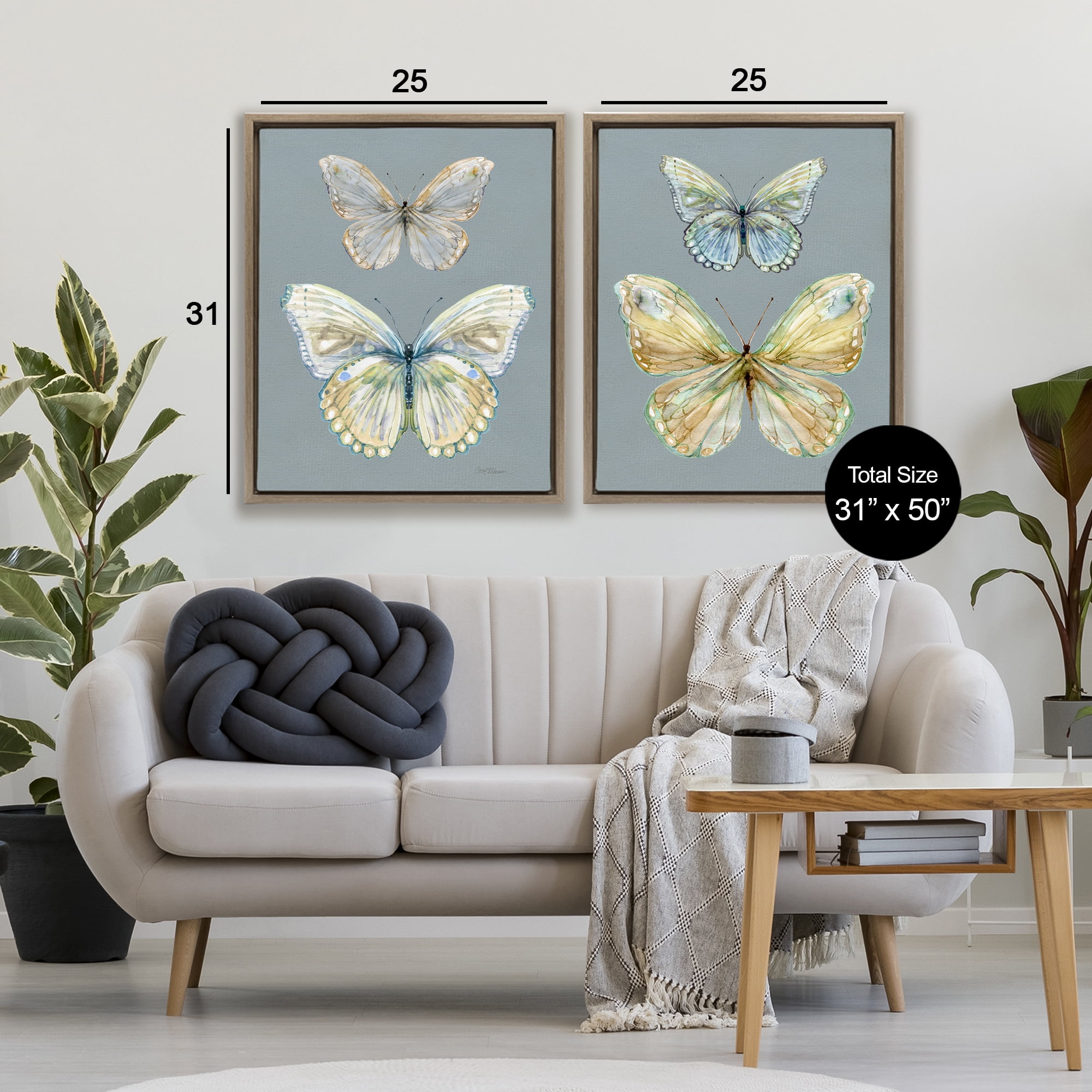 Stupell Industries Butterfly Pairs over Slate 2 Piece Brown Framed Floater Canvas Set, design by Carol Robinson
