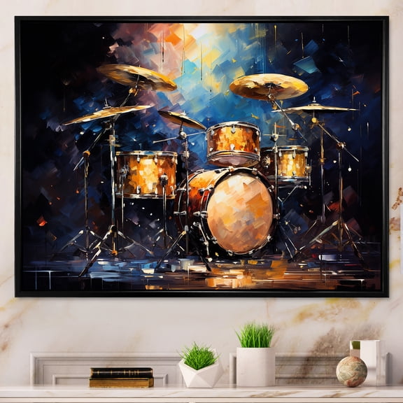 Designart "Starry Slate Timpani Nocturne" Music Floater Framed Wall Art Living Room