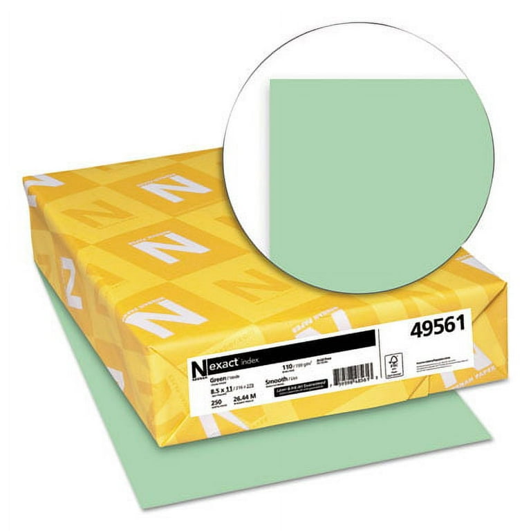 Exact Index Card Stock, 110 lb Index Weight, 8.5 x 11, Green, 250/Pack Exact Index Card Stock, 110 lb Index Weight, 8.5 x 11, Green, 250/Pack