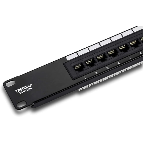 TRENDnet 16-Port Cat6 Unshielded Patch Panel, TC-P16C6, Wallmount or Rackmount, 1U 19" Cat3/Cat4/Cat5/Cat5e/Cat6 Compatible, 250Mhz Connection, Ethernet/Fast Ethernet/Gigabit Ethernet (1000Base-T)