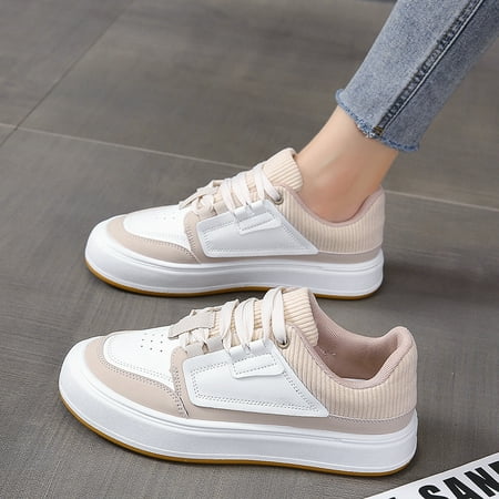 

Cute & Simple Low Top Sneakers White Ribbed Breathable Skate Shoes Women s Footwear