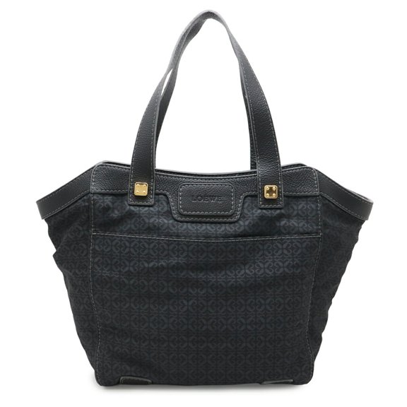Pre-Owned LOEWE Repeat Anagram Tote Bag, Large Tote, Shoulder Nylon Canvas, Leather, Black