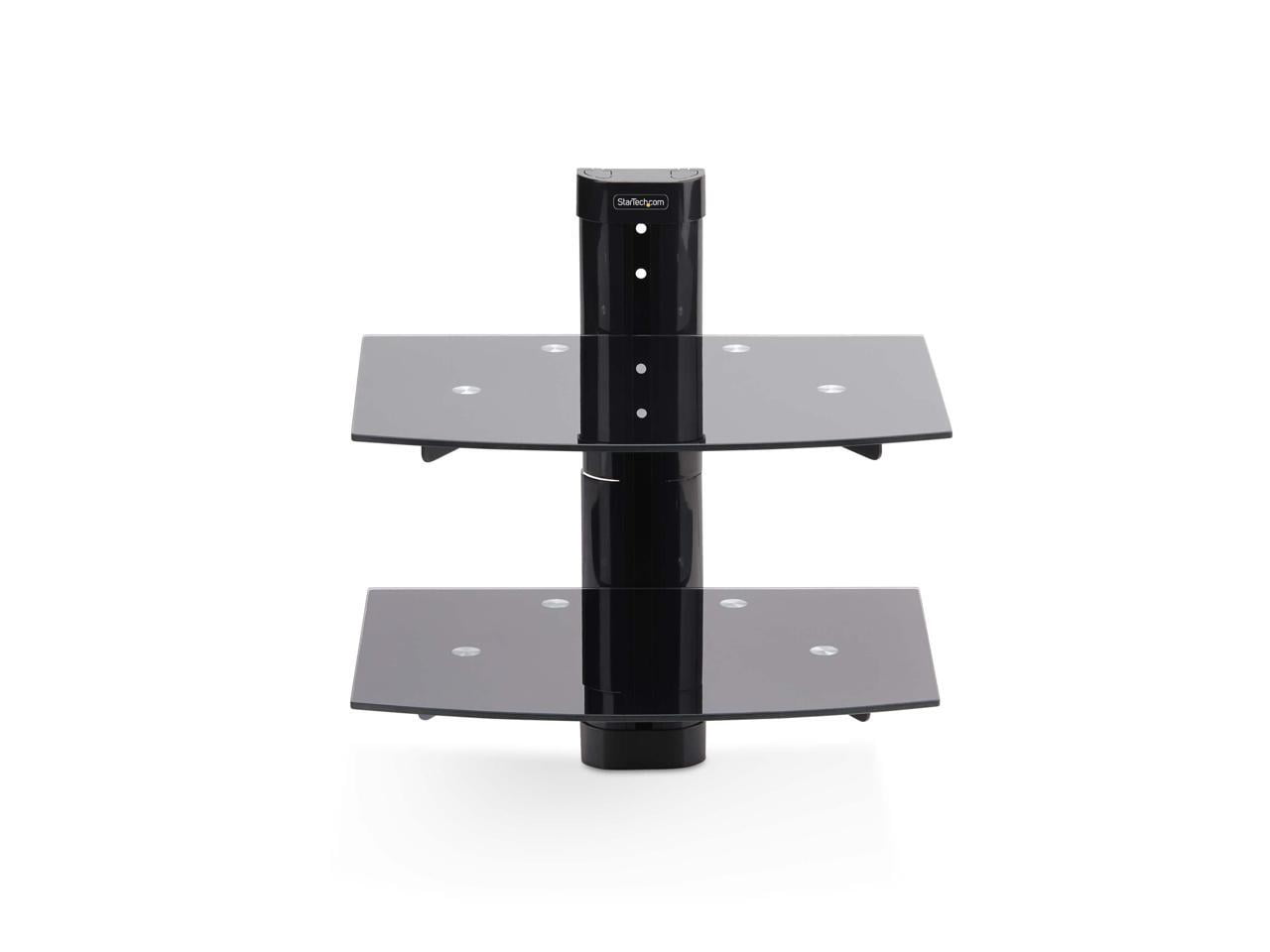 StarTech Dual Floating Wall-Mounted AV Shelves, Adjustable Height Shelf For Under TV, Organize A/V Equipment On Black Tempered Glass Shelves (2B-WALL-MOUNT-SHELF)